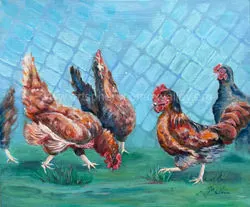 Chicken Parade Acrylic Painting by Anna Krause